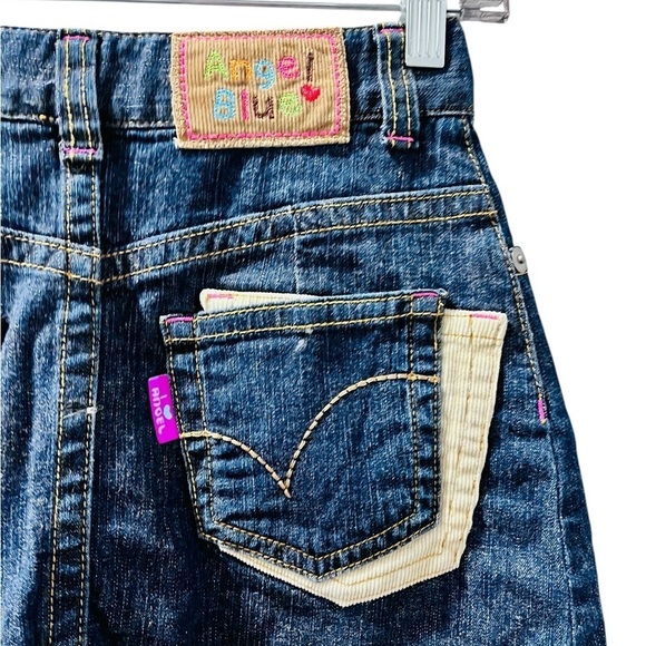 Angel Blue Japanese Embroidered Denim Jean Skirt Girls Size Medium Patchwork - Picture 8 of 8